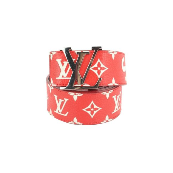 Louis Vuitton X Supreme Ultra Rare Red 100/40 Monogram Initiales Belt  118lv27